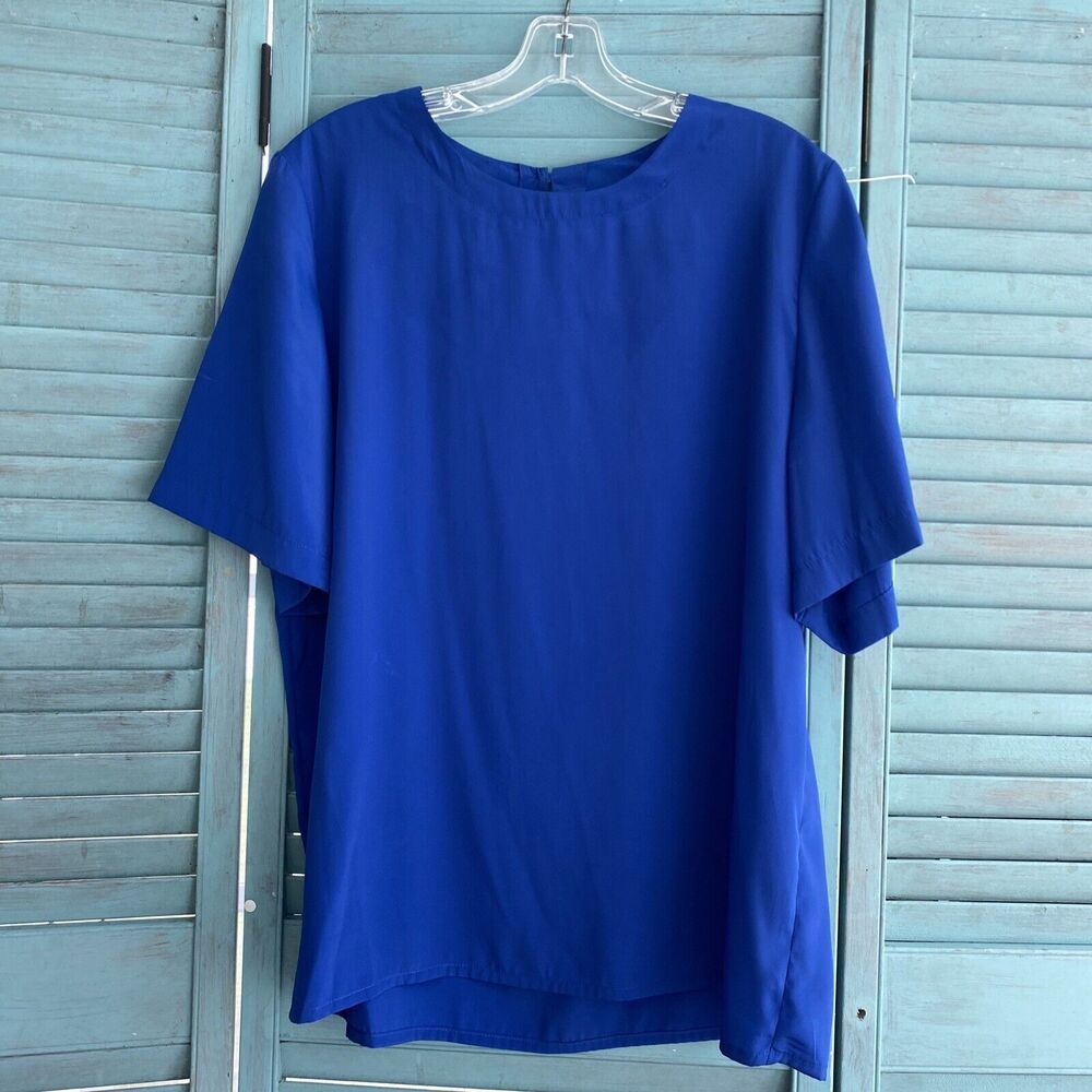Sara Stephen Blouse Shirt ~ Sz XL ~ Blue ~ Short Sleeve